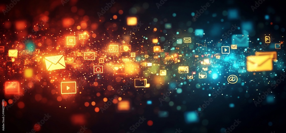 Obraz premium Dynamic network communication visualized with vibrant, glowing data stream