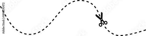 Graphic curved dashed line with scissor icon indicating the cut path.