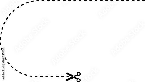 Curved dashed line with scissor icon indicating the cut path turning.