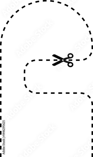 A dashed line with one big and one small curve and a scissor icon indicating the cutting path.
