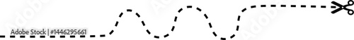 A dashed line combining curved and straight paths with a scissor icon indicating the cutting direction.