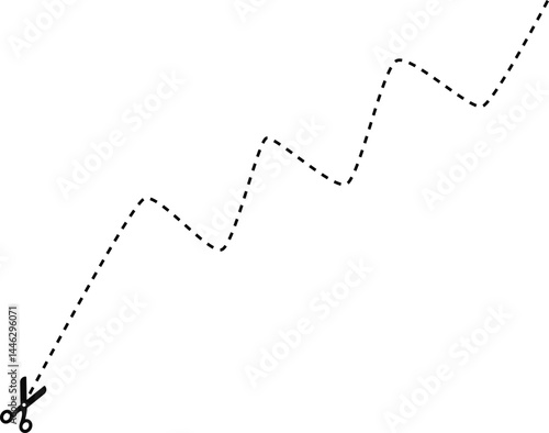 A dashed line with a round zigzag pattern and a scissor icon indicating where to cut.