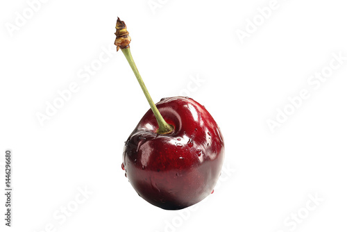 Single red cherry isolated on shiny sweet delicious fruit food ripe life on transparent background