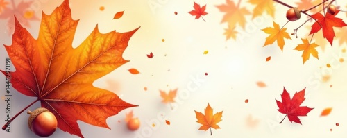 Autumnal leaf illustration with maple leaves and acorns, nature art, autumn leaves, fall foliage