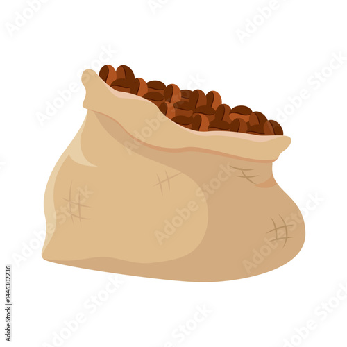 Coffee beans in burlap sack. Vector