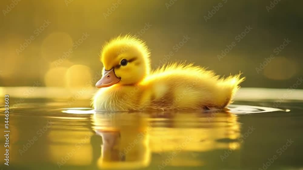 Golden duckling swimming pond sunset nature Golden duckling swimming pond sunset nature