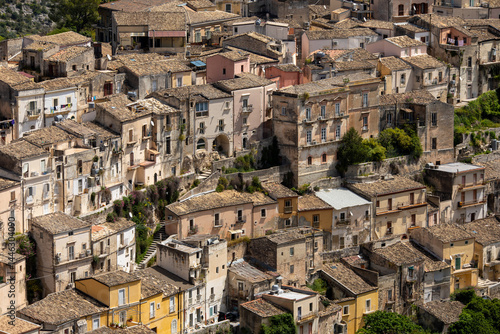 Fototapeta Naklejka Na Ścianę i Meble -  Detail of the historic cascading houses of the old town of Ragusa, Sicily, Italy, a UNESCO World Heritage Site