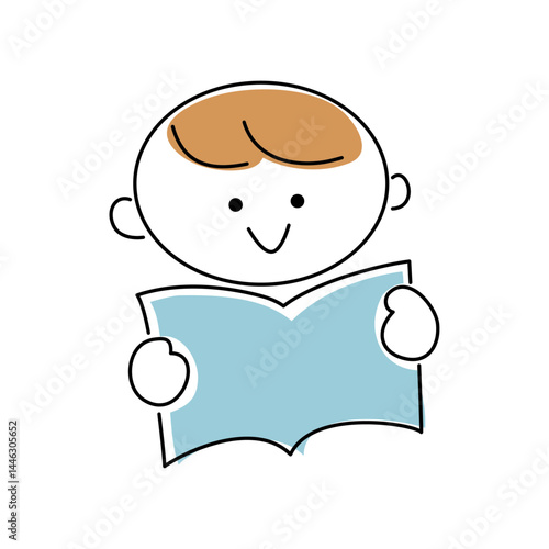読書をする子供の手描きイラスト