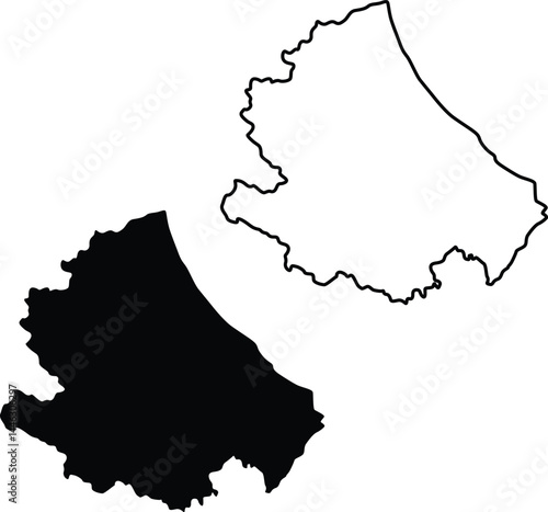 Map of Abruzzo Italy Silhouette Flat and Outline Design