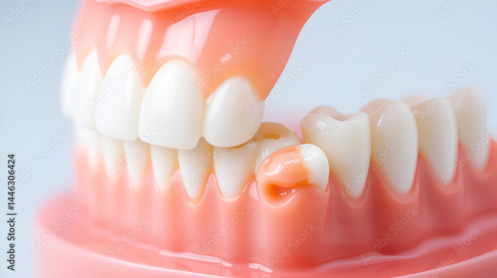 Obraz premium Close-up of dental model showing tooth restoration with composite filling.