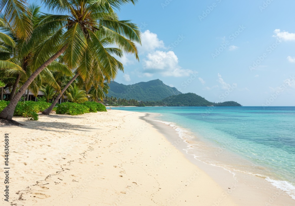 Tropical paradise beach vacation destination with palm trees view Tropical paradise beach vacation destination with palm trees view