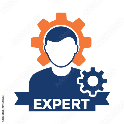 Faceless Person Silhouette With Cogwheel & Ribbon Abstract Corporate Profile