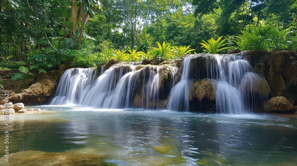 Obraz premium Lush waterfall cascading into a tranquil pool