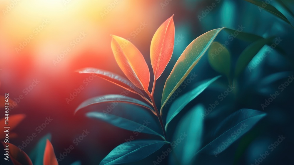 Fototapeta premium Vibrant sunlit leaves in tranquil nature scene