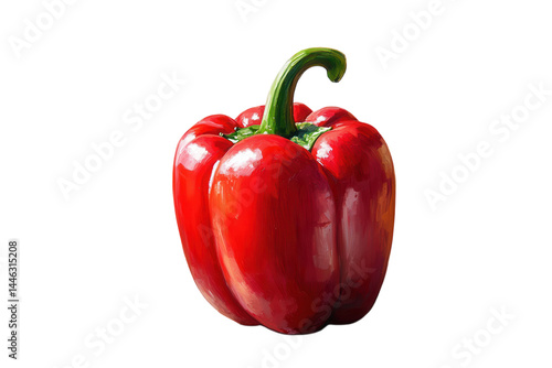 A vibrant red bell pepper artfully painted sits on a textured surface bathed in warm light a still
