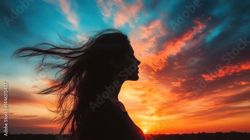 Silhouette of a woman at sunset (2)