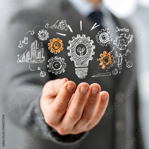 Businessman holding Solutions develops and implements strategies to address business challenges and improve performance by finding effective and innovative approaches to solve problem