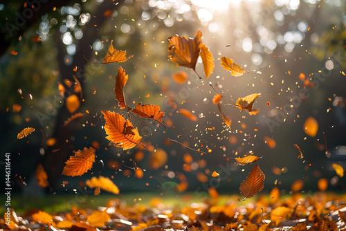The mesmerizing display of natures strength as leaves are swept up and carried by a strong gust of wind creates a dynamic and captivating scene    