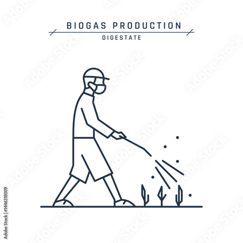 Digestate concept, icon of farmer spraying