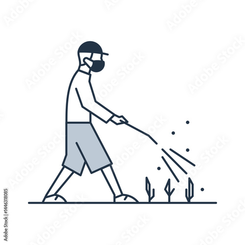 Icon of farmer spraying the fertilizer, vector