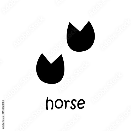 Vector horse hoof footprints illustration. Horse track card. Hooves black silhouette in flat design.