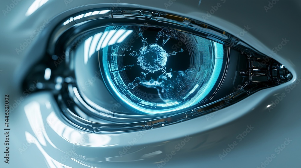 Minimalist Design of a Robot's Eye Zooming into a Microscopic World, Precision Concept Minimalist Design of a Robot's Eye Zooming into a Microscopic World, Precision Concept