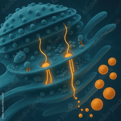 3D Render of Endoplasmic Reticulum Network with Ribosomes