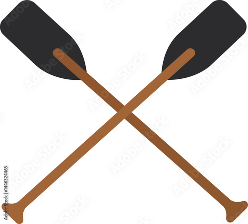 Crossed wooden oars with black paddles for rowing and water sports equipment vector illustration 