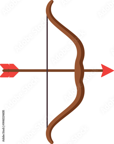 Bow and arrow vector illustration with brown bow and red arrow simple design