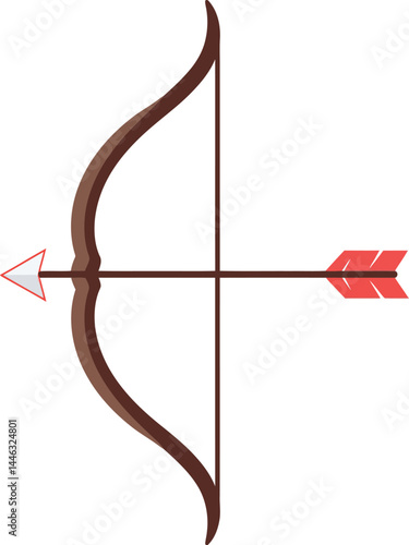 Bow and arrow vector illustration with brown and red colors simple archery equipment design 