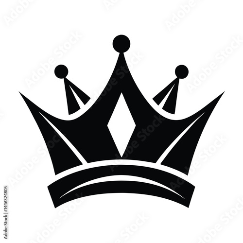 Black Crown Silhouette with Sharp Points and Rounded Embellishments on White Background