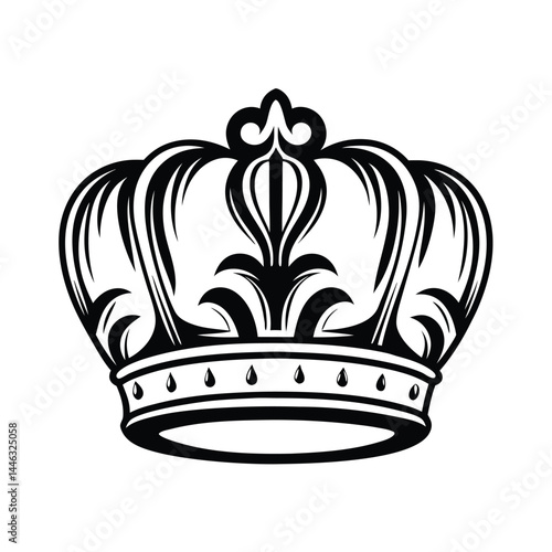 Bold Line Art Imperial Crown with Fleurdelis, Ornate Jewel Embellishments, Royalty