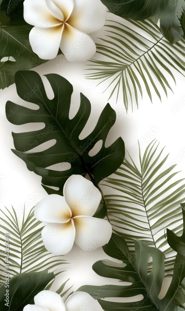 Obraz premium Floral harmony: tropical leaf, exotic pattern, bold composition, geometric bloom, vivid artwork, decorative design, modern foliage, lush aesthetic, abstract illustration, striking style.