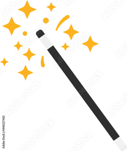 Magic wand with sparkling stars and golden glitter effect vector illustration for fantasy and creativity design 
