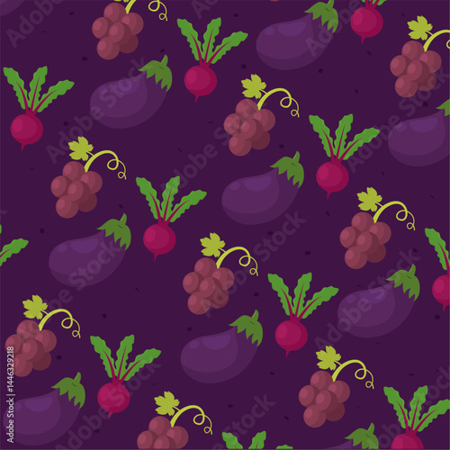 Purple pattern with veggies. Vector