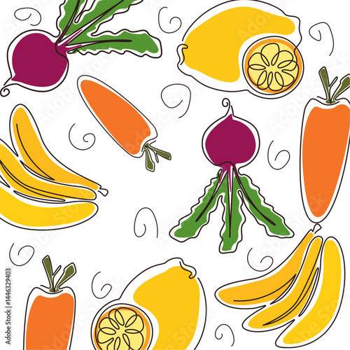 Colorful fresh food sketch. Vector