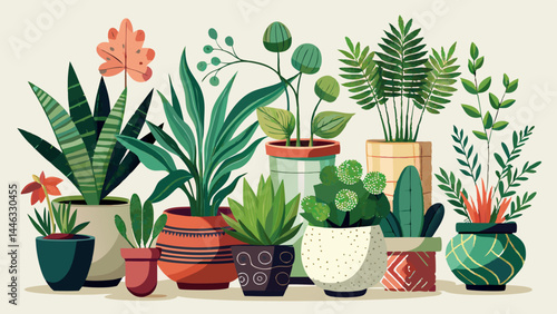 Beautifully potted plants arranged with harmony and care.
Ceramic vessels add elegance to natural growth.
Realistic rendering makes each leaf and curve come alive.
Perfect for calm, aesthetic vector-b