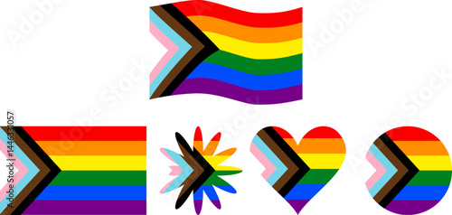 Gay pride flag in various minimalist shapes. Updated gay pride flag. Vector illustration
