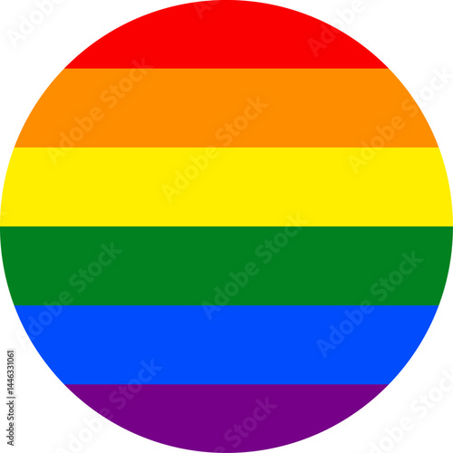 Minimalist circular Pride flag in transparent PNG format. Round rainbow flag. Vector illustration