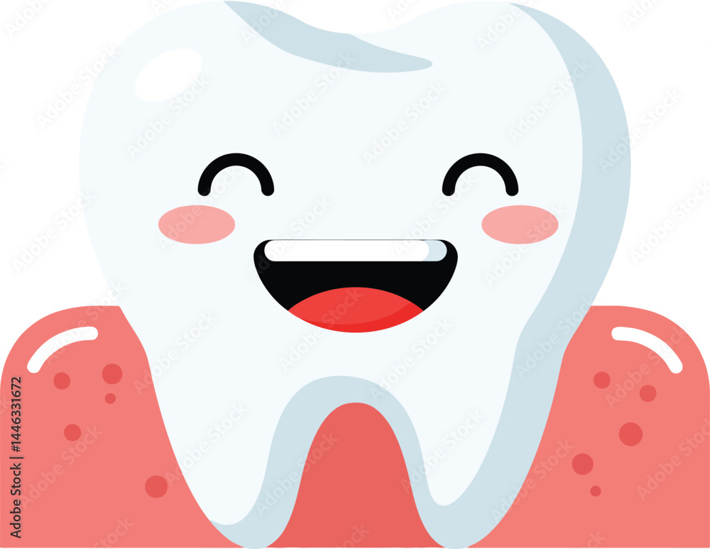 Happy smiling tooth with pink gums dental health vector illustration for oral hygiene concept Happy smiling tooth with pink gums dental health vector illustration for oral hygiene concept