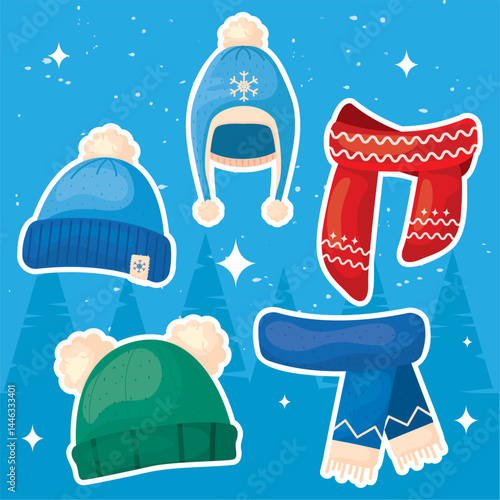Winter accessories collection. Vector