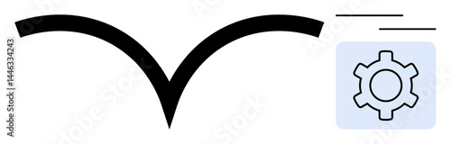 Curved arrow design paired with gear icon, representing direction, functionality, and automation. Ideal for process optimization, technology, workflow, software, engineering guidance simple landing