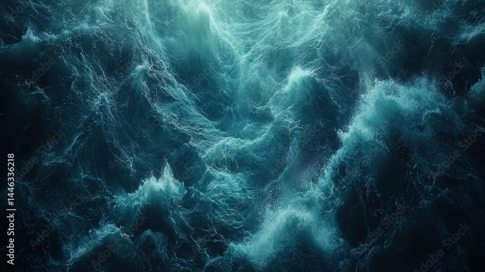 Obraz premium The illustration showcases a dynamic, swirling vortex of water in various shades of blue, named Chilling Undertow