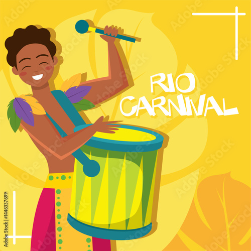 Rio carnival drummer man. Vector