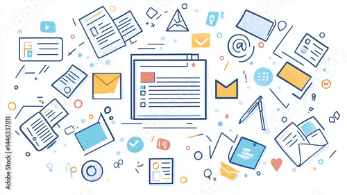 Wallpaper Mural A Set of Minimalistic Line Icons Depicting Document Tasks like Writing, Editing, and Sharing in a Sleek Modern Style (6) Torontodigital.ca