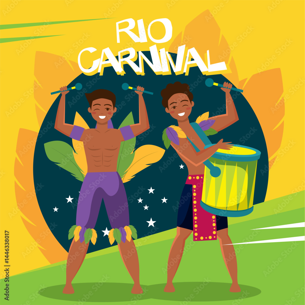 Obraz premium Rio carnival dancers men. Vector