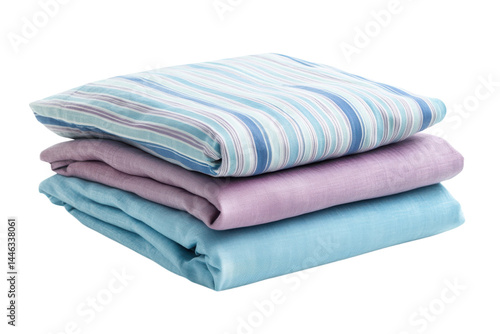 Soft pastel blankets neatly stacked showcasing a striped design and solid colors perfect for a cozy