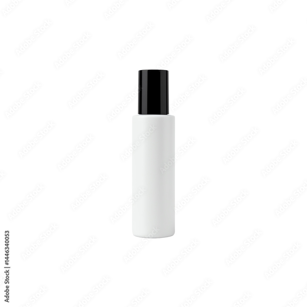 Minimalist white bottle with black cap design. Minimalist white bottle with black cap design.