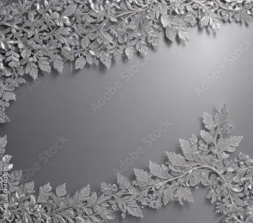 Intricate silver leaf lace border, shimmering metallic backdrop , background, texture