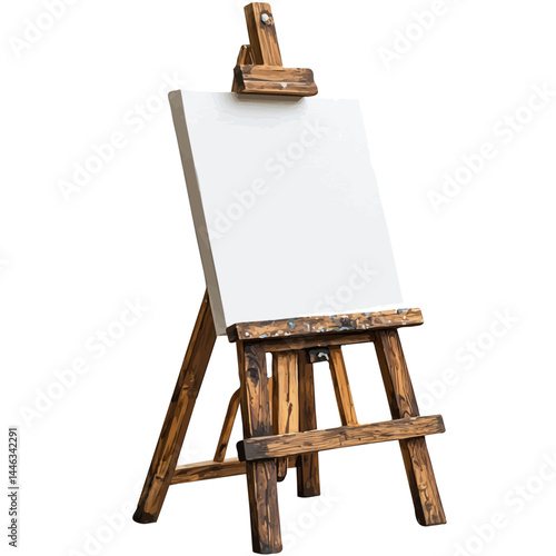 Wooden Easel With A Blank Canvas, vector watercolor illustration, isolated on a white background.